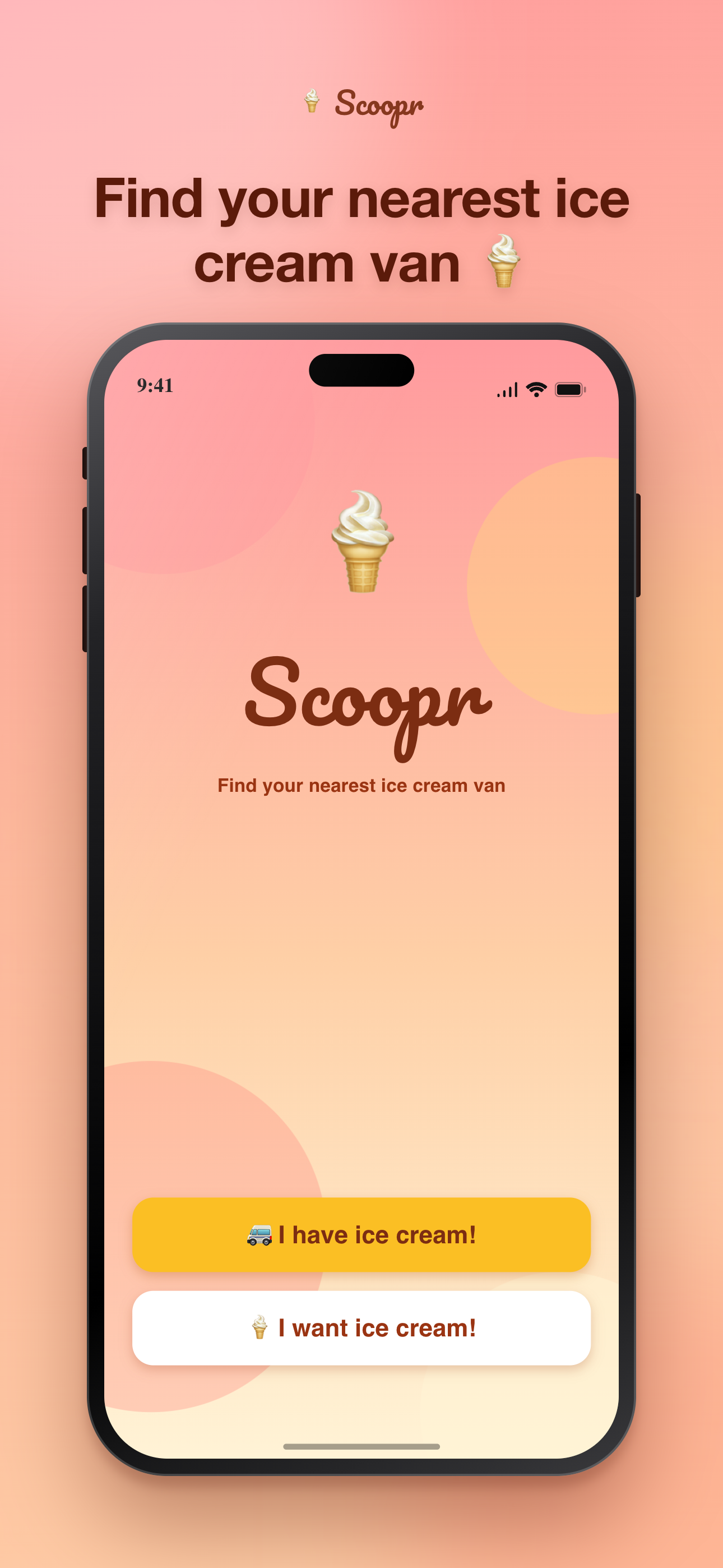 Scoopr welcome screen on iPhone